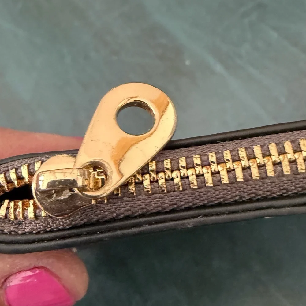 DUNE London coin purse with gold tone clasp chain grey taupe